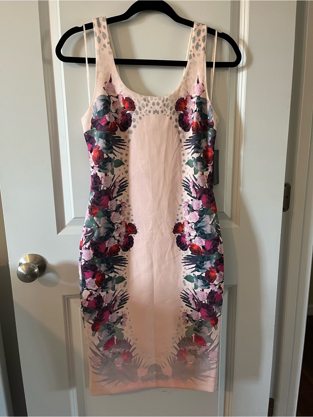 Guess Pink Floral-Panel Midi Bodycon Dress size Small